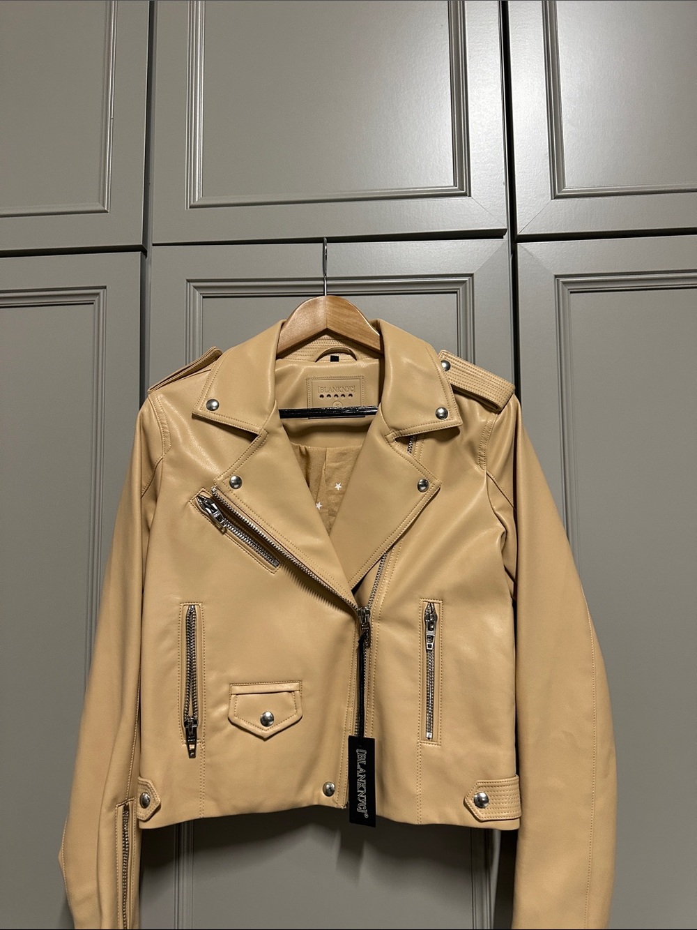 Blank NYC Camel Faux Leather Moto Jacket